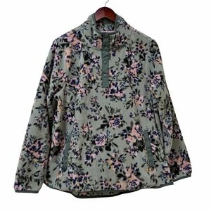Vera Bradley Womens Floral Fleece 1/4 Snap Sweatshirt Size L Green Cozy Soft